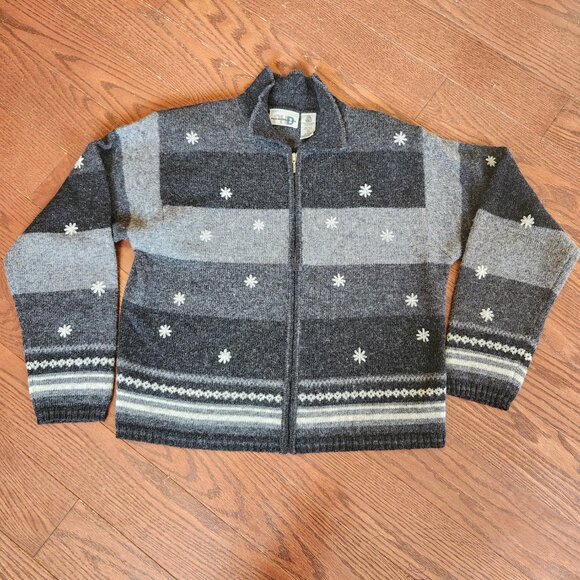 Vintage Paul Harris Women’s XL Cardigan Gray 100% Wool Nordic Fair Isle Knit - Picture 1 of 9